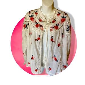 ZARA Embellished Embroidered Jacket , Cotton Jacket , White Linen Shirt